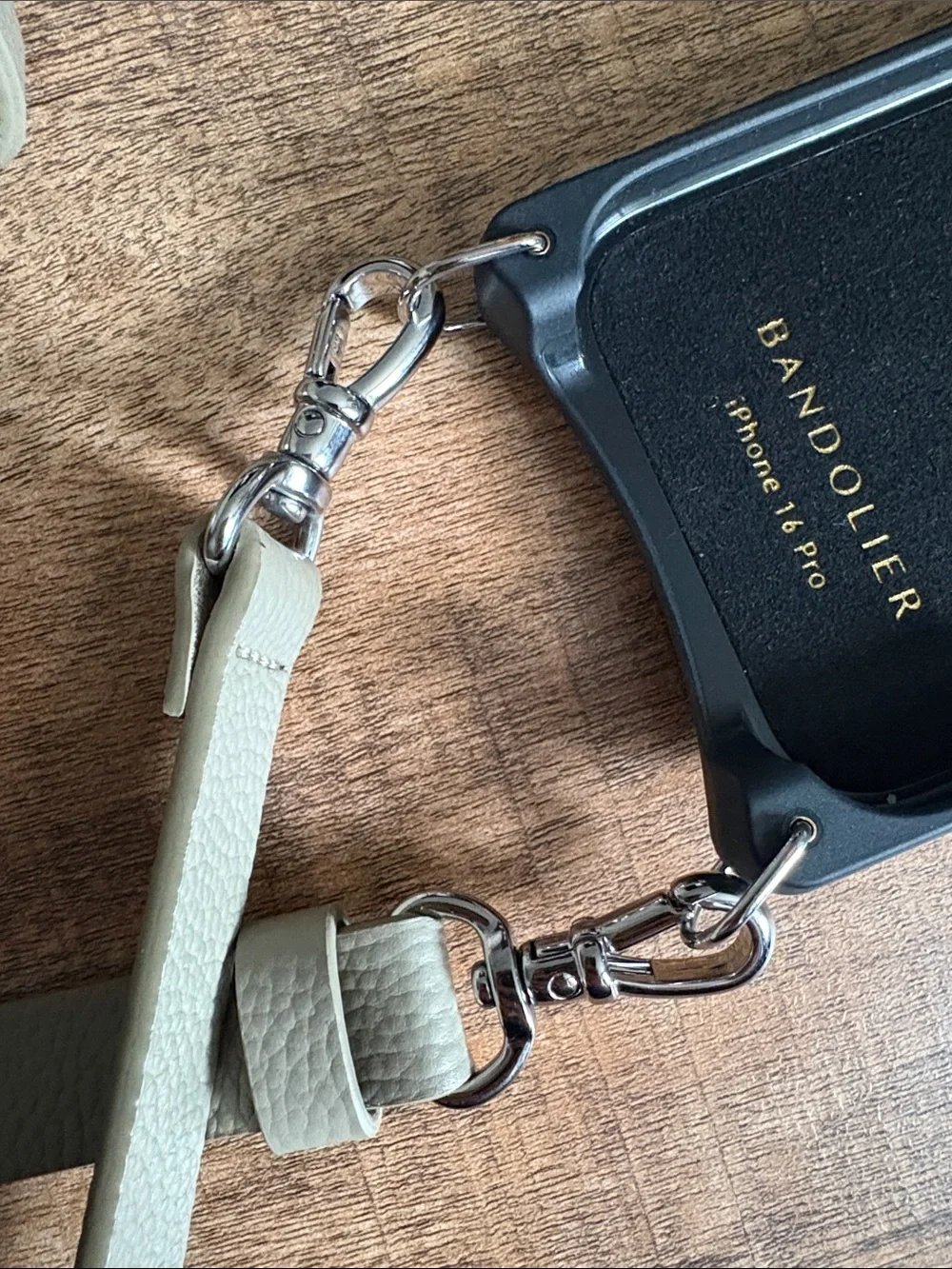 *NEW* Bandolier Beige Leather Crossbody Phone Case with Strap — iPhone 16 Pro